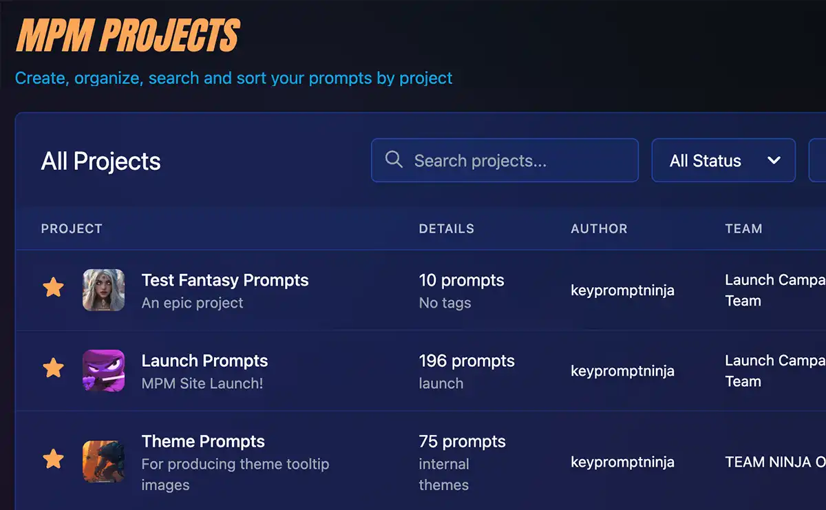 Projects and Team Collaboration Interface